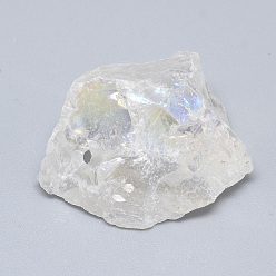 Clear Electroplate Rough Raw Natural Quartz Crystal Pendants, Nuggets, Clear, 20~52x20~30x10~21mm, Hole: 2mm