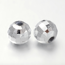 Silver Plated Faceted Round Plated Acrylic Beads, Silver Plated, 10mm, Hole: 1.5mm, about 800pcs/pound