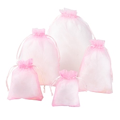 Pink 5 Style Organza Gift Bags with Drawstring, Jewelry Pouches, Wedding Party Christmas Favor Gift Bags, Pink, 100pcs/bag