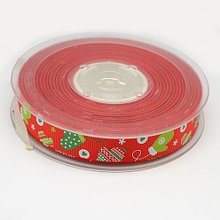 Rouge Ruban gros-grain gants noël imprimé pour le paquet de cadeau de Noël, rouge, 3/8 pouce (9 mm), environ 100 yards / rouleau (91.44 m / rouleau)