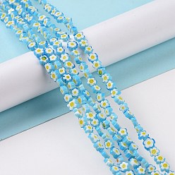 Bleu Main millefiori perles de verre brins, fleur, bleu, 4~7.2x2.6mm, Trou: 1mm, Environ 60~69 pcs/chapelet, 16 pouce (40 cm)
