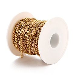 Golden Vacuum Plating 304 Stainless Steel Cuban Link Chains, Unwelded, with Spool, Golden, 5x3.5x1mm, about 32.81 Feet(10m)/Roll