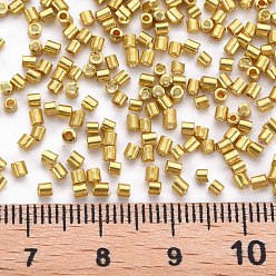 Gold Glass Bugle Beads, Metallic Colours, Gold, 2.5~3x2mm, Hole: 0.9mm, about 15000pcs/pound