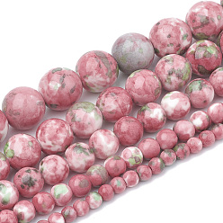 Pale Violet Red Dyed Natural Ocean White Jade Round Bead Strands, Pale Violet Red, 6mm, Hole: 1mm, about 62pcs/strand, 15.7 inch