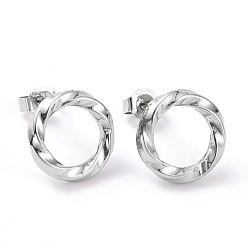 Stainless Steel Color 304 Stainless Steel Wave Ring Stud Earrings for Women, Stainless Steel Color, 13mm, Pin: 0.8mm