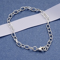 Silver Iron Bracelet Making, with Lobster Claw Clasps, Silver, 8-1/8 inch(20.5cm)