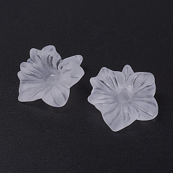 White Transparent Acrylic Beads, Flower, Frosted, White, 32x29x11mm, Hole: 1mm, about 217pcs/500g