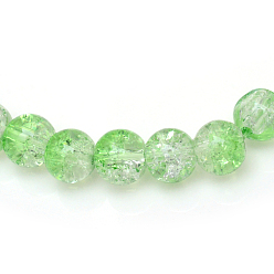 Vert Clair Cuisson peint verre craquelé brins de perles, ronde, vert clair, 4mm, Trou: 1.1~1.3mm, Environ 200 pcs/chapelet, 31.4 pouce