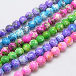 Mixed Color Synthetic Ocean White Jade Beads Strands, Dyed, Round, Mixed Color, 10mm, Hole: 1mm, about 40pcs/strand, 15.74 inch