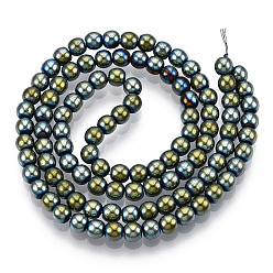 Plaqué Vert Non-magnétiques perles d'hématite synthétique brins, Grade a, ronde, vert plaqué, 4mm, Trou: 1mm, Environ 95~100 pcs/chapelet, 15.5 pouce