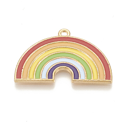 Colorful Alloy Enamel Pendants, Cadmium Free & Lead Free, Rainbow, Light Gold, Colorful, 21x32.5x1.5mm, Hole: 1.5mm
