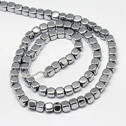 Platinum Plated Electroplate Non-magnetic Synthetic Hematite Beads Strands, Cube, Grade A, Platinum Plated, 2x2x2mm, Hole: 0.6mm, about 200pcs/strand, 16 inch
