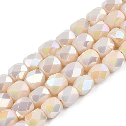 PeachPuff Electroplate Glass Beads Strands, AB Color Plated, Faceted, Column, PeachPuff, 5.5x5mm, Hole: 1.2mm, about 99pcs/strand, 21.85 inch(55.5cm)