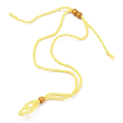 Jaune Champagne Fabrication de collier de pochette en macramé de cordon ciré tressé réglable, pierre interchangeable, avec des perles en bois  , jaune champagne, 30.31~36.22 pouces (770~920 mm)