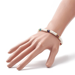 Coloré Bracelet extensible heishi surfeur en argile polymère fait à la main, bracelet preppy perlé mauvais œil au chalumeau pour femme, colorées, diamètre intérieur: 2-1/8 pouce (5.4 cm)