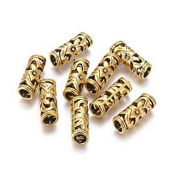Antique Golden Tibetan Style Hollow Tube Beads, Cadmium Free & Nickel Free & Lead Free, Antique Golden, 23x8mm, Hole: 5mm