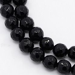 Black Stone Black Stone Beads Strands, Dyed, Faceted, Round, 8mm, Hole: 1mm, about 47pcs/strand, 15 inch