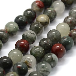 Bloodstone Natural African Bloodstone Beads Strands, Heliotrope Stone Beads, Round, 6mm, Hole: 0.8mm, about 57pcs/strand, 14.9 inch(38cm)