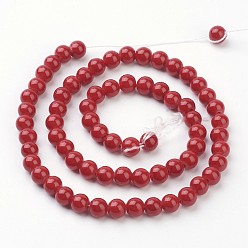 Dark Red Natural Mashan Jade Round Beads Strands, Dyed, Dark Red, 6mm, Hole: 1mm, about 69pcs/strand, 15.7 inch