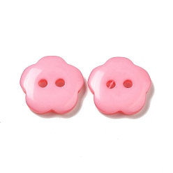 Pink Resin Buttons, Dyed, Flower, Pink, 15x3mm, Hole: 1mm