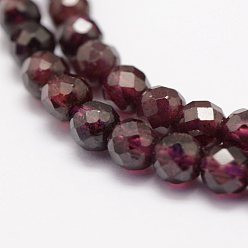 Garnet Natural Garnet Beads Strands, Faceted, Round, 4mm, Hole: 1mm, about 86~100pcs/strand, 15.1~15.5 inch(38.5~39.5cm)