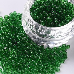 Зеленый Бисер из стекла , прозрачный, круглые, зелёные, 8/0, 3 мм, Отверстие: 1 мм, о 10000 бисер / фунт
