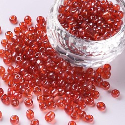 Red Glass Seed Beads, Trans. Colours Lustered, Round, Red, 4mm, Hole: 1.5mm, about 500pcs/50g, 50g/bag, 18bags/2pounds