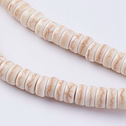 Antique White Synthetic Turquoise Beads Strands, Heishi Beads, Flat Round/Disc, Dyed & Heated, Antique White, 6x3mm, Hole: 1mm, about 135pcs/strand, about 15 inch
