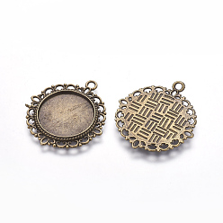 Antique Bronze Zinc Alloy Pendant Settings for Cabochon & Rhinestone, DIY Findings for Jewelry Making, Flat Round, Cadmium Free & Nickel Free & Lead Free, Antique Bronze, 33.5x30x1.4mm, Hole: 2mm