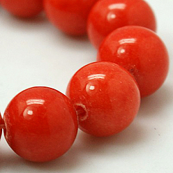Rouge Orange Perles Mashan naturel rondes de jade brins, teint, rouge-orange, 12mm, Trou: 1mm, Environ 34 pcs/chapelet, 15.7 pouce