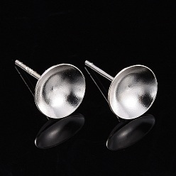 Silver 925 Sterling Silver Ear Stud Findings, Earring Posts with 925 Stamp, Silver, 13mm, Tray: 8mm, Pin: 0.8mm