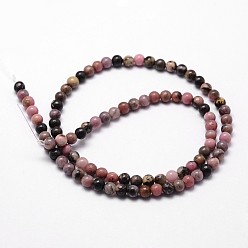 Rhodonite Natural Rhodonite Beads Strands, Round, 4mm, Hole: 1mm, about 96pcs/strand, 14.9 inch~15.1 inch