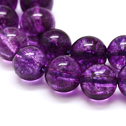 Dark Orchid Dyed Round Natural Crackle Quartz Beads Strands, Dark Orchid, 8mm, Hole: 1mm, about 24pcs/strand, 7.5 inch