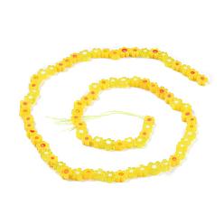 Jaune Main millefiori perles de verre brins, fleur, jaune, 4~7.2x2.6mm, Trou: 1mm, Environ 60~69 pcs/chapelet, 16 pouce (40 cm)