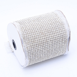 Silver Brass Mesh Rhinestone Sheets, Rhinestone Cup Chains, with Spool, Silver Color Plated, Crystal, 145mm