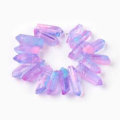 Lilas Brins de perles de cristal de quartz naturel, lilas, 20~40x9~15x7~12mm, Trou: 1mm, Environ 17~19 pcs/chapelet, 6.6~6.8 pouce (17~17.5 cm)