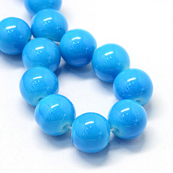 Deep Sky Blue Baking Painted Glass Round Bead Strands, Deep Sky Blue, 6.5mm, Hole: 1.5mm, about 145pcs/strand, 31.8 inch