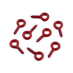 Dark Red Spray Painted Iron Screw Eye Pin Peg Bails, For Half Drilled Beads, Cadmium Free & Nickel Free & Lead Free, Dark Red, 10x5x1mm, Hole: 2.5mm, Pin: 1.5mm