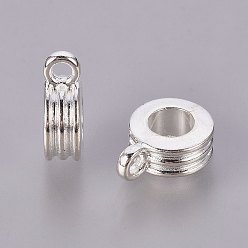 Silver Zinc Alloy European Hanger, Cadmium Free & Lead Free, Column, Silver Color Plated, Size: about 9mm in diameter, 12mm long, 4mm thick, hole: 2mm, inner diameter: 5mm