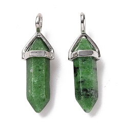 Ruby in Zoisite Natural Ruby in Zoisite Pendants, Faceted, with Platinum Tone Brass Findings, Lead free & Cadmium Free, Bullet, 27~30x9~10x7~8mm, Hole: 4x3mm