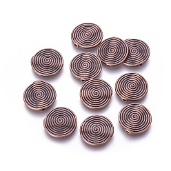 Red Copper Tibetan Style Alloy Beads, Lead Free & Nickel Free & Cadmium Free, Flat Round, Red Copper, 18x3.2mm, Hole: 1.5mm.