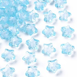 Light Sky Blue Transparent Acrylic Beads, Bead in Bead, Faceted, Star, Light Sky Blue, 10.5x11x7mm, Hole: 2mm, about 1280pcs/500g
