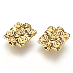Antique Golden Tibetan Style Alloy Rectangle Beads, Antique Golden Color, Lead Free & Cadmium Free, Size: about 10mm wide, 12mm long, 3mm thick, hole: 1mm