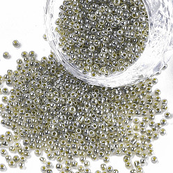 Dark Khaki 12/0 Imitation Jade Glass Seed Beads, Luster, Dyed, Round, Dark Khaki, 2mm, Hole: 1mm, about 40000pcs/bag