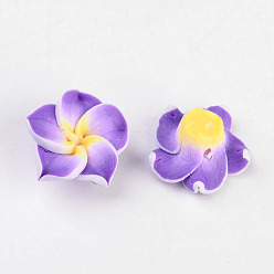 Mixed Color Handmade Polymer Clay 3D Flower Plumeria Beads, Mixed Color, 12x8mm, Hole: 1.6~2mm