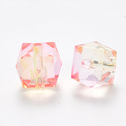 Pearl Pink Two Tone Transparent Spray Painted Acrylic Beads, Polygon, Pearl Pink, 7.5x8x8mm, Hole: 1.8mm, about 1690pcs/500g