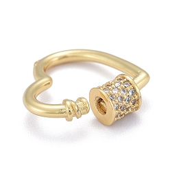 Золотой Латунь микропаве прозрачный кубический цирконий винт карабин брелоки, для изготовления ожерелий, сердце, золотые, 17.5~18x20x5.5 мм, Винт: 5x5.5 мм