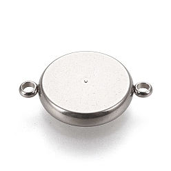 Stainless Steel Color 304 Stainless Steel Links Connectors Settings, Plain Edge Bezel Cups, Flat Round, Stainless Steel Color, Tray: 12mm, 20x14.5x2.5~3mm, Hole: 1.6~1.8mm