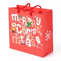 Rouge Sacs en papier sur le thème de noël, carrée, pour le stockage de bijoux, Motif à thème de Noël, 20x20x0.45 cm
