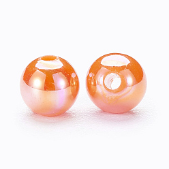 Orange Eco-Friendly Poly Styrene Acrylic Beads, AB Color Plated, Round, Orange, 8mm, Hole: 1mm, about 2000pcs/500g